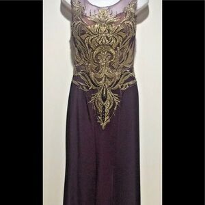 Maroon Gold Embellished Maxi‎ Dress Size 8